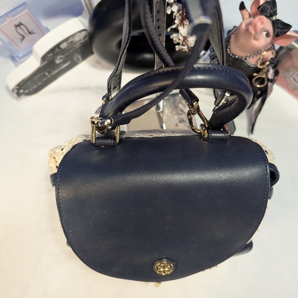 Tory Burch Navy And White Woven And Saffiano Leather Piper Backpack main image 4